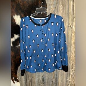 Kate Spade size XS penguin printed long sleeve pajama top NWOT